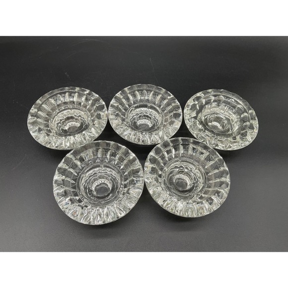 Vintage KIG Malaysia Pressed Glass Taper Candle Holders Set of 5 Scalloped 3.5" - Picture 1 of 6